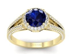 Złoty Pierścionek z szafirem i brylantami - p16082zsz