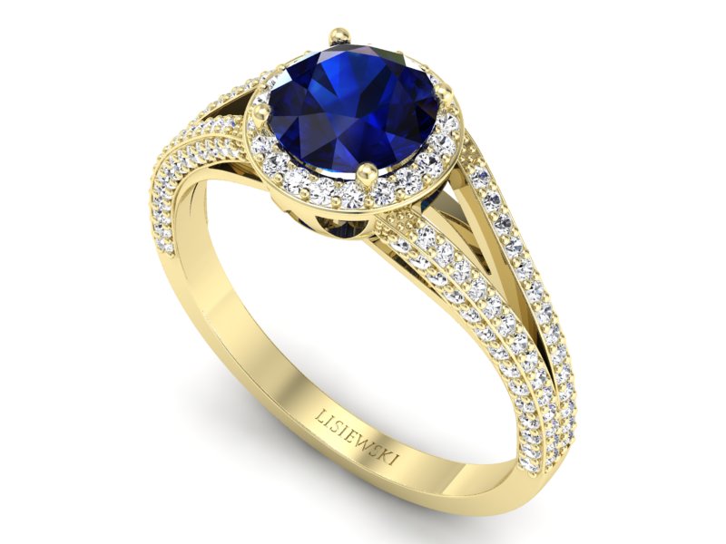 Złoty Pierścionek z szafirem i brylantami - p16082zsz - 3