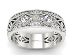 Pierścionek obrączka z brylantami białe złoto - p16085b