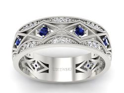 Obrączka z szafirami i brylantami białe złoto - p16085bsz