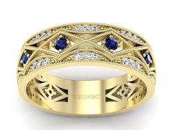 Obrączka z szafirami i brylantami żółte złoto - p16085zsz