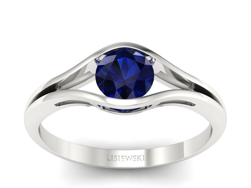 Złoty pierścionek z szafirem białe złoto - p16101bsz - 1