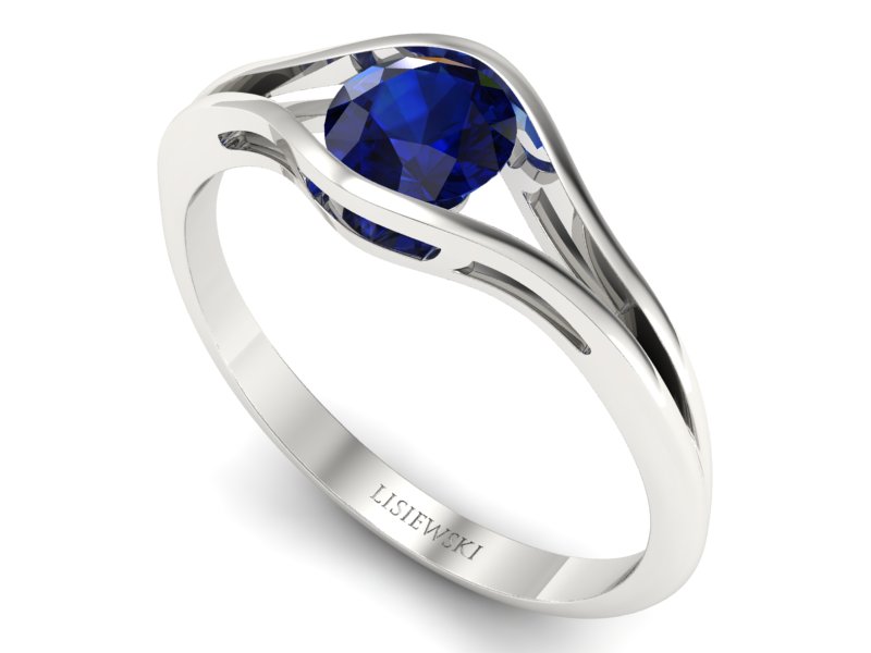 Złoty pierścionek z szafirem białe złoto - p16101bsz - 3