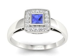 Pierścionek z tanzanitem białe złoto i brylantami - p16105bt
