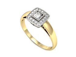 Pierścionek z diamentami białe i żółte złoto - p16105zb