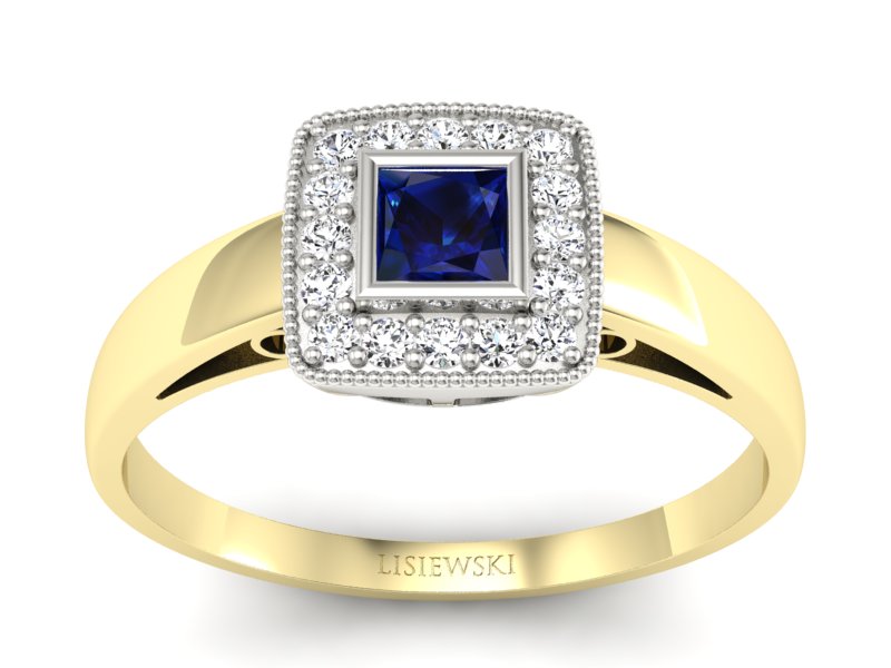 Złoty Pierścionek z szafirem i diamentami - p16105zbsz - 1