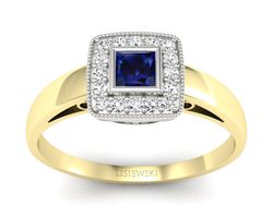 Złoty Pierścionek z szafirem i diamentami - p16105zbsz