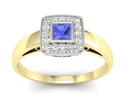 Złoty Pierścionek z tanzanitem i brylantami - p16105zbt
