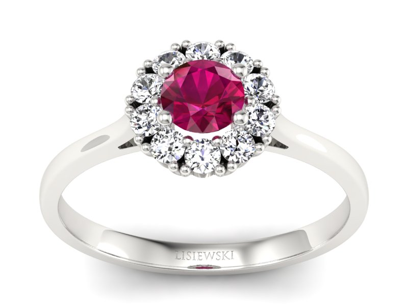 Pierścionek z rubinem i brylantami białe złoto - p16106br - 1