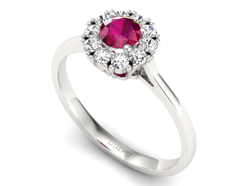 Pierścionek z rubinem i brylantami białe złoto - p16106br - 3