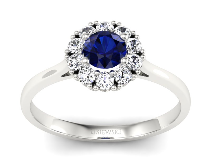 Pierścionek z szafirem i brylantami białe złoto - p16106bsz - 1