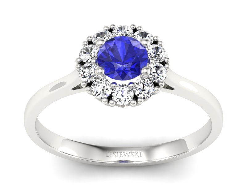 Pierścionek z szafirem i brylantami białe złoto - p16106bszc - 1