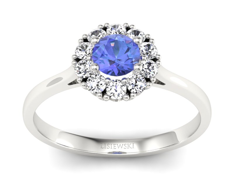 Pierścionek z tanzanitem białe złoto i brylantami - p16106bt - 1
