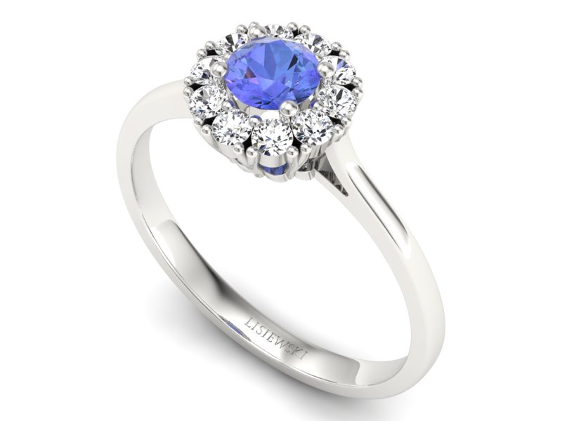Pierścionek z tanzanitem białe złoto i brylantami - p16106bt - 3