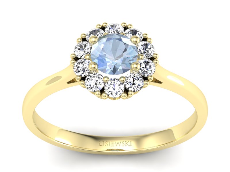 Złoty pierścionek z akwamarynem i diamentami - p16106za - 1