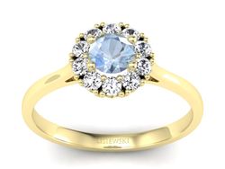 Złoty pierścionek z akwamarynem i diamentami - p16106za