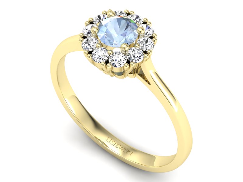 Złoty pierścionek z akwamarynem i diamentami - p16106za - 3