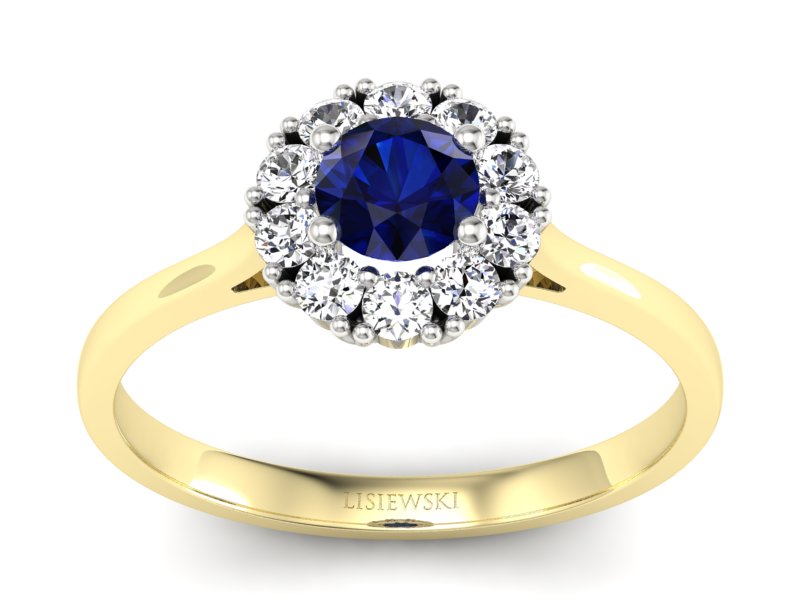 Złoty pierścionek z szafirem i diamentami - p16106zbsz - 1
