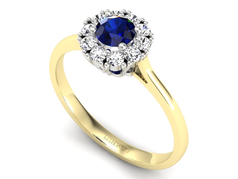 Złoty pierścionek z szafirem i diamentami - p16106zbsz - 3