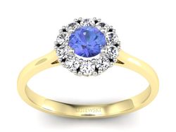 Złoty pierścionek z tanzanitem i brylantami - p16106zbt