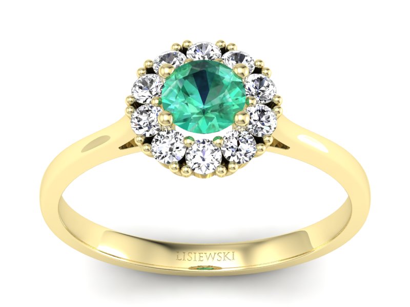 Złoty pierścionek ze szmaragdem i brylantami - p16106zsm - 1