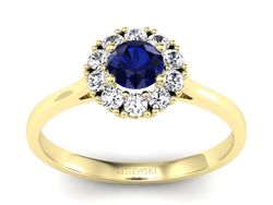 Złoty pierścionek z szafirem i brylantami - p16106zsz