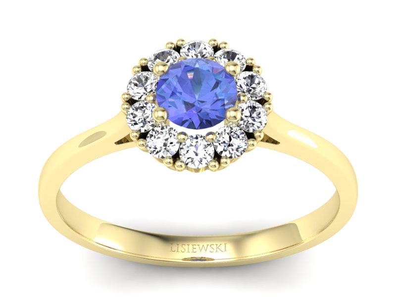 Pierścionek z tanzanitem i brylantami żółte złoto - p16106zt - 1