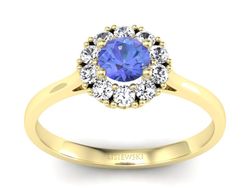 Pierścionek z tanzanitem i brylantami żółte złoto - p16106zt