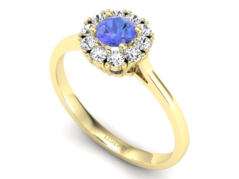 Pierścionek z tanzanitem i brylantami żółte złoto - p16106zt - 3