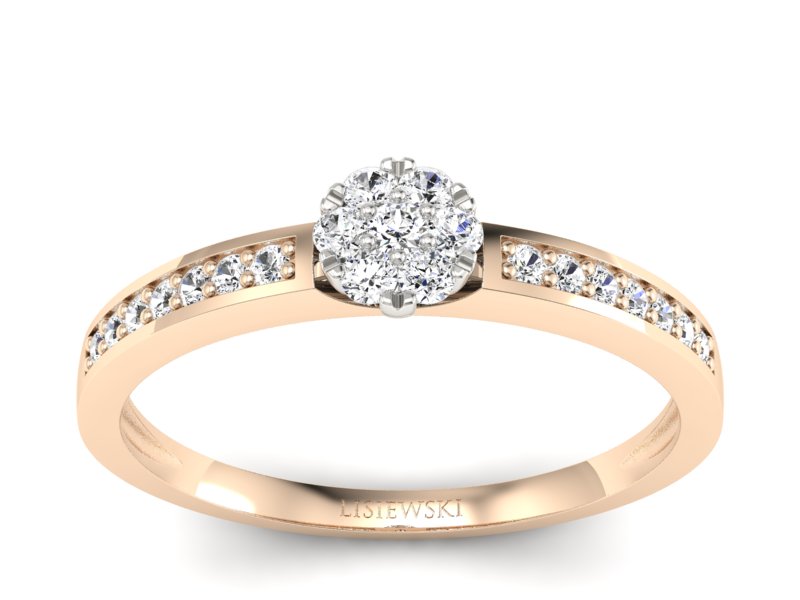 Pierścionek z brylantami białe różowe złoto - p16114cb - 1