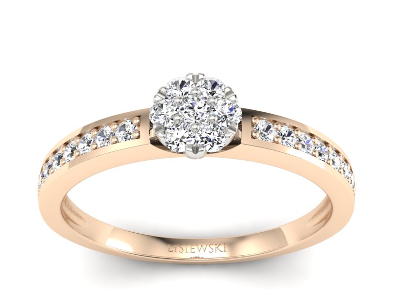 Pierścionek z brylantami białe różowe złoto - p16115cb - 1