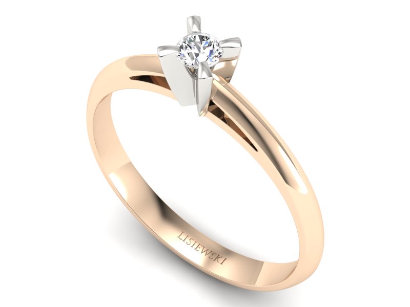 Pierścionek z brylantem różowe i białe złoto - p16116cb - 3