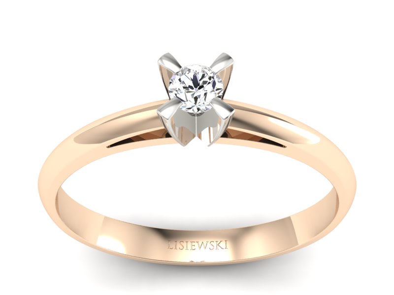 Pierścionek z brylantem różowe i białe złoto - p16116cb - 1