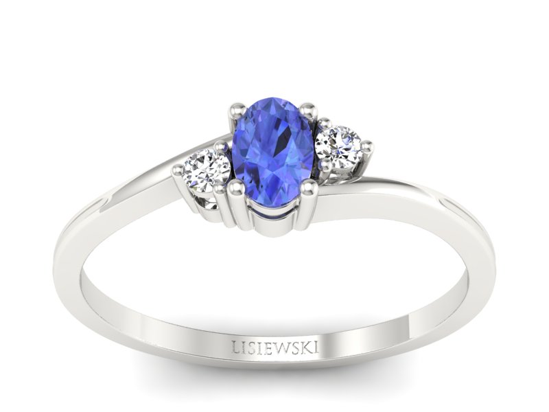 Pierścionek z tanzanitem białe złoto z brylantami - p16124bt - 1