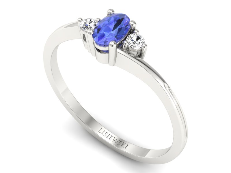 Pierścionek z tanzanitem białe złoto z brylantami - p16124bt - 3