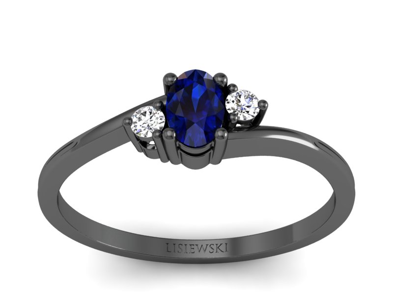 Złoty Pierścionek z szafirem i brylantami - p16124czsz - 1