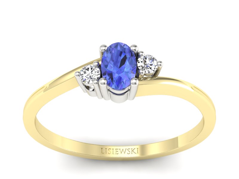 Złoty Pierścionek z tanzanitem i brylantami - p16124zbt - 1