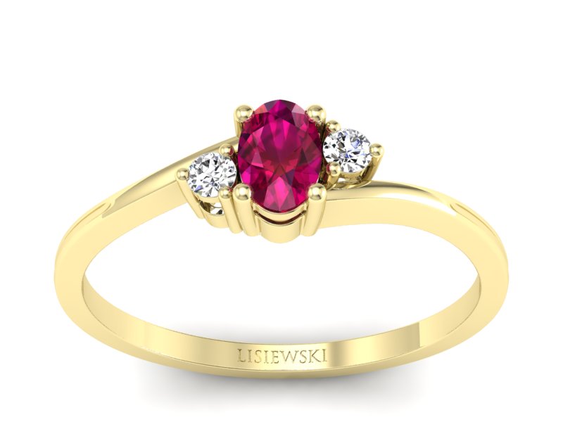Pierścionek z rubinem i brylantami żółte złoto - p16124zr - 1