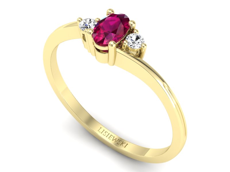 Pierścionek z rubinem i brylantami żółte złoto - p16124zr - 3