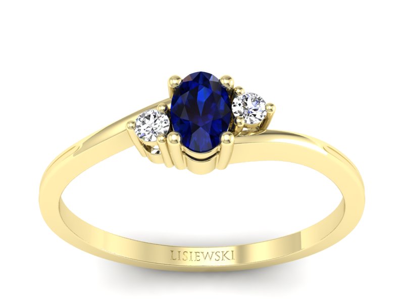 Pierścionek z szafirem i diamentami żółte złoto - p16124zsz - 1