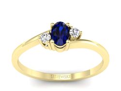 Pierścionek z szafirem i diamentami żółte złoto - p16124zsz