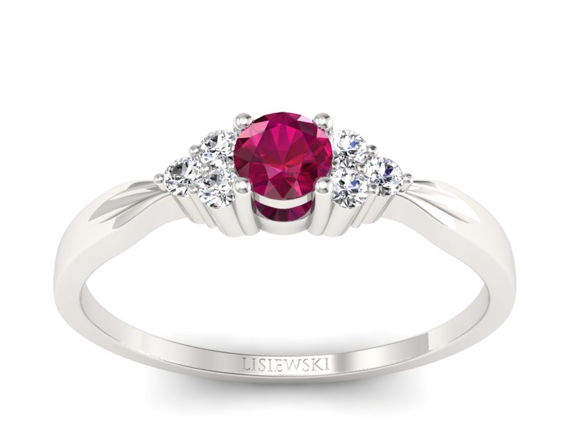 Pierścionek z rubinem i brylantami białe złoto - p16131br - 1