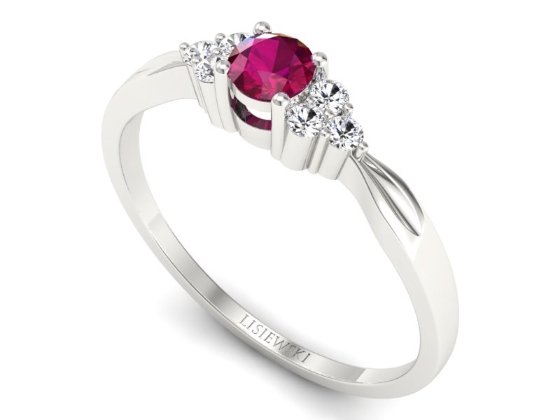 Pierścionek z rubinem i brylantami białe złoto - p16131br - 3