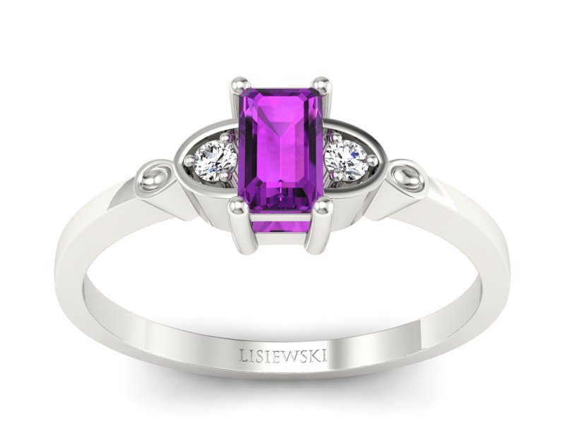 Złoty pierścionek z ametystem i brylantami - p16134bat - 1