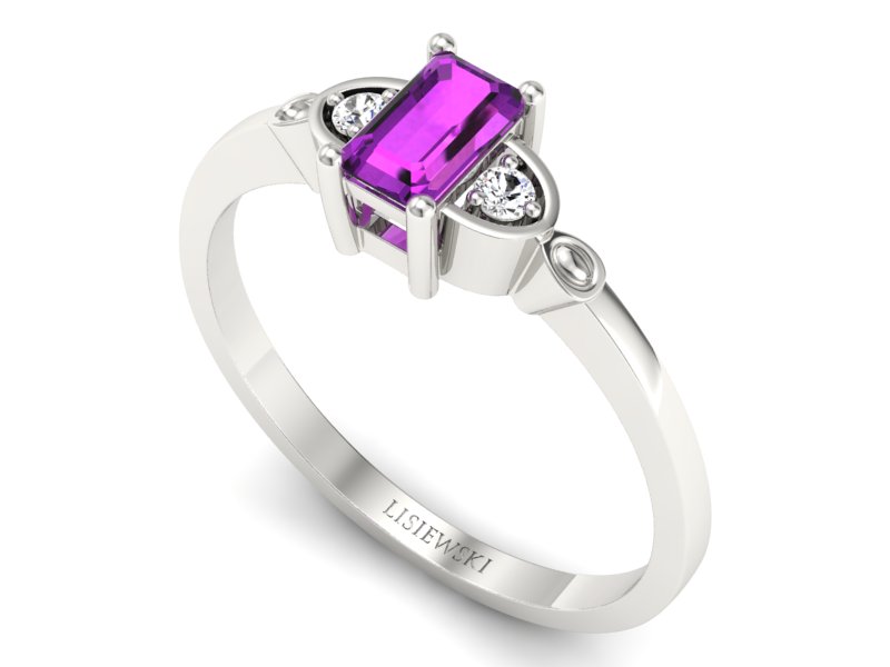 Złoty pierścionek z ametystem i brylantami - p16134bat - 3