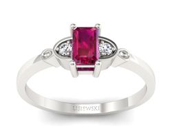Pierścionek z rubinem i brylantami białe złoto - p16134br