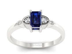 Pierścionek z szafirem i brylantami białe złoto - p16134bsz