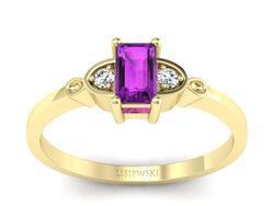 Pierścionek z ametystem i brylantami żółte złoto - p16134zat