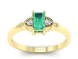 Złoty pierścionek ze szmaragdem i brylantami - p16134zsm