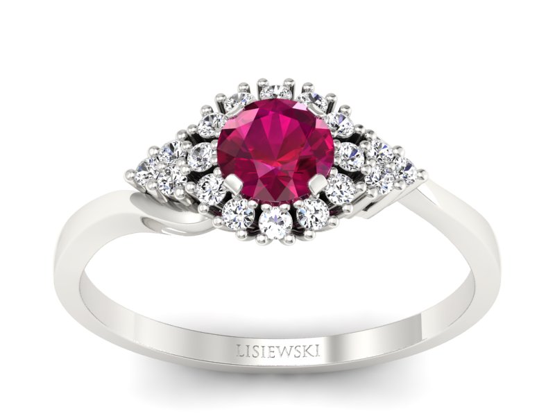 Pierścionek z rubinem i brylantami białe złoto - p16138br - 1